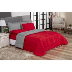 Jogo de Cama Primor Queen Kit 6 Pçs Vermelho e Cinza Casa Dona