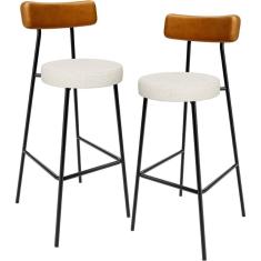 Kit 02 Banquetas Alta Cozinha Sala Jantar Milão L02 Couríssimo Whisky Linho Champagne