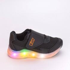 Tênis Infantil de Led Kidy Light Fun Preto e Laranja Neon