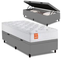 Cama Box Baú Colchão Solteiro Molas Ensacadas Real 88x188x68cm Branco 
