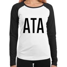 Baby Look Raglan ATA Manga Longa - Foca na Moda, Branco, Preto, GG