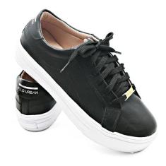 Tenis Feminino plataforma Couro - URBANTABELA, Preto, 36
