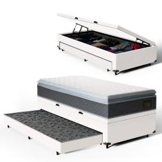 Cama Box Baú com Colchão de Espuma D45 Pillow Top Fort Comfort + Auxiliar Unique Solteiro 88cm