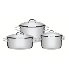Jogo de Panelas Solar 3 Peças Inox Fundo Triplo 65510-740 Caçarolas com Tampas Aço Inox Tramontina