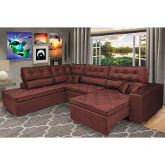 Sofa de Canto Retrátil e Reclinável com Molas Cama inBox Platinum Esquerdo 3,40x2,36 Suede Vinho