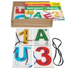 Brinquedo Educativo Alinhavos Números e Vogais com 15 Placas