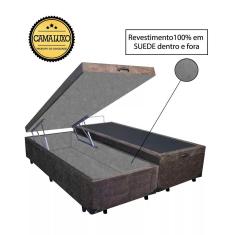 Cama Box Baú Luxo Blindado Queen Bipartido AColchoes Suede Marrom 41x158x198