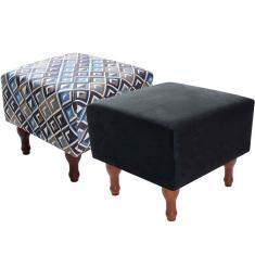 Kit com 2 Puff Banqueta 40x40cm Quadrado Decorativo Pés Madeira BF Colchões 