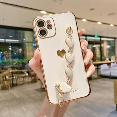 Capa de telefone com coração galvanizado para iPhone 11 12 13 14 Pro Max XS Max XR 7 Plus 14 Alça de pulso à prova de choque Capa traseira, T5, para iPhone 12Pro Max