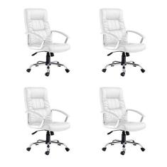 Conjunto com 4 Cadeiras de Escritório Presidente Giratórias Office Plus Branco