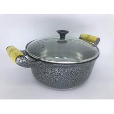 Panela Alumínio Preto Alça Madeira Tampa Vidro - 14 Cm