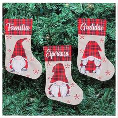 Trio De Bota Meia Enfeite Natalino Xadrez Temático 47cm