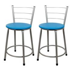Banquetas Baixa Para Cozinha Cinza 2Un Assento Azul