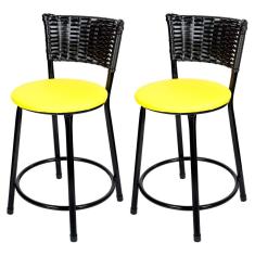 Banquetas Baixa Para Cozinha Preto 2Un Assento Amarelo
