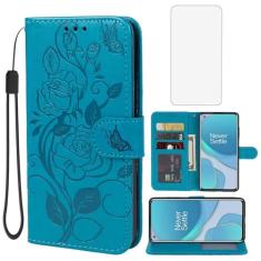 Vavies Capa para OnePlus 8T 5G, OnePlus 8T+ 5G KB2000 capa carteira com protetor de tela de vidro temperado, capa de couro floral flip suporte para cartão de crédito capa de telefone para OnePlus 8T