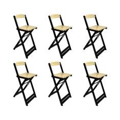 Kit 6 Banquetas Bistro Soberana Bar em Madeira Padrão - Natural/preto