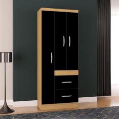 Guarda Roupa Solteiro Ambiente Milão 3 Portas Damasco Preto – Poquema