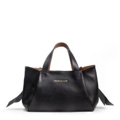 BOLSA FEMININA EM COURO ALÇA DE MÃO PRETO COM CARAMELO “REGINA ZAQUI”-Feminino