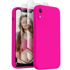 XXDD Capa de celular projetada para iPhone XR, [bordas retas] [proteção da câmera] capa de silicone com [2 protetores de tela], forro de microfibra macio antiarranhões, 15,5 cm, rosa choque