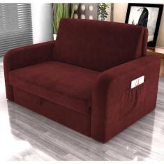 Sofá Cama Com Baú 2 Lugares Harry Veludo Vinho