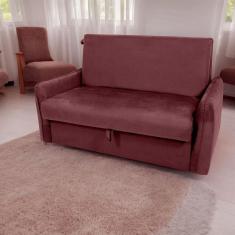 Sofá Cama 2 Lugares Com Baú Fabian Veludo Vinho