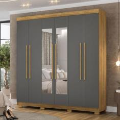 Guarda-Roupa Casal Bahamas 6 Portas 2 Gavetas com Espelho Nature/Alasc