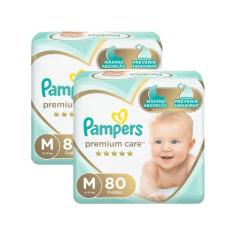 Kit Fraldas Pampers Premium Care Tam. M  - 6 a 10kg 2 Pacotes com 80 U