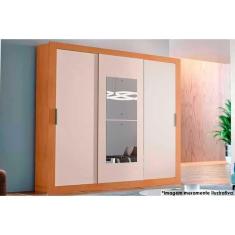 Guarda Roupa Solteiro 3 Portas De Correr (1 C- Espelho) E 4 Gavetas Veneza Premium Naturale-off White - Rufato