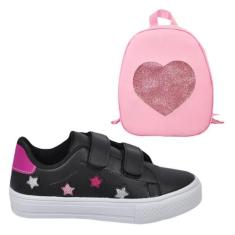 Tênis Infantil Feminino Estrela Detalhe Bordado Estiloso + Mochila Cor
