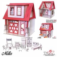 Kit Casa boneca escala Barbie garagem Milla RUBRUM 18 MOV RB - INDÚSTR
