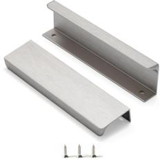 Satanga Puxador de aba de dedo de borda para armários de cozinha puxadores de gaveta oculta de alumínio para montagem traseira plana para casa pacote de 6 modernos níquel escovado orifício central de