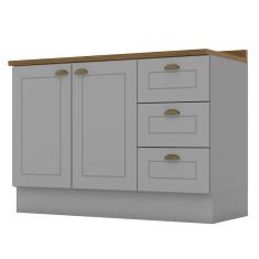 Balcão Pia 2 Portas E 3 Gavetas 120cm Americana Cinza Com Tampo Nature - Móveis Henn Cinza-nature