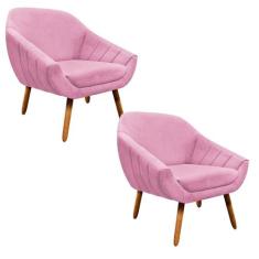 Kit 02 Poltronas Giovana Suede Pés Palito Castanho rosa Bebê - DROSSI