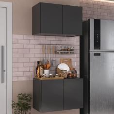 Kit Armário De Cozinha E Balcão 2 Portas Multimóveis MP2163 Preto