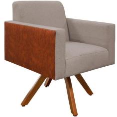 Poltrona Decorativa Base Giratória de Madeira Helô L02 Linho Bege mate