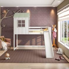 Cama Alta Infantil Cabana Family com Escorregador Casatema MadeiraOrig