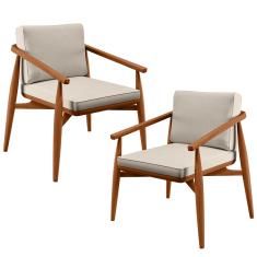 Kit 02 Poltronas Decorativas Sala de Estar com Cintas de Corano Lavínia B04 Linho Cru - Lyam Decor