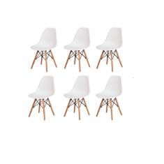 Kit 6 Cadeiras Charles Eames Eiffel Wood Design Branca