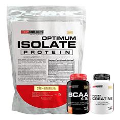 Kit Optimum Isolate Whey Protein 2kg + BCAA 100g + Power Creatina 100g - Bodybuilders Sabor Baunilha