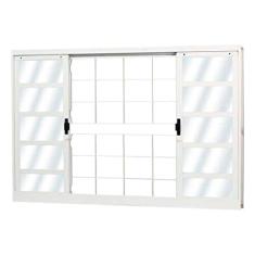 Janela de Aço de Correr 100x150cm 4 Folhas com Grade Quadriculada e Vidro Liso Minas Sul Mgm Branco