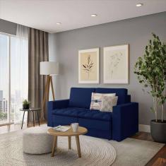 sofá 3 lugares retrátil nion linho azul marinho 180 cm