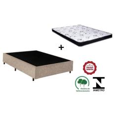 Cama Box Casal Bege Suede + Colchão Espuma D20 138x188x10