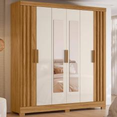 Guarda Roupa Roupeiro 06 Portas 02 Gavetas c/Espelho Valença Freijó Ripado Off White Moval