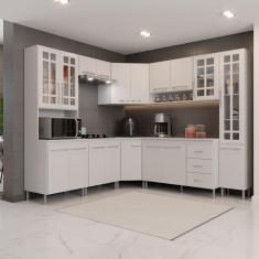 Armário de Cozinha Modulada Completa Fidelitá Viena 8 Peças 445cm 18 Portas 3 Gavetas Com Tampo Branco