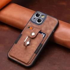 Capa de telefone com compartimento para cartão carteira para iPhone 15 14 13 12 11 Pro XR X XS Max 8 7 Plus Suporte magnético para anel de dedo Capa de couro, marrom, para iPhone X (XS)