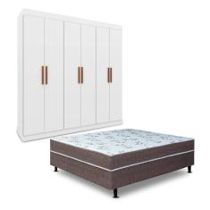 Guarda-Roupa Casal Bartira Ville com 6 Portas e 2 Gavetas + Cama Box Conjugada Casal Umaflex New Florença com Molas Ensacadas 55x138x188cm