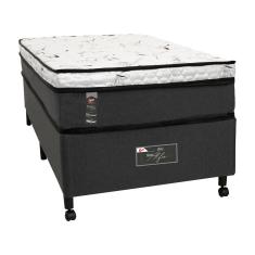 Cama Box Solteiro Castor New Alfa One em tecido Poliéster Cinza + Colchão de com Molejo Tecnopedic, Euro Pillow em Malha 24x88x188cm 