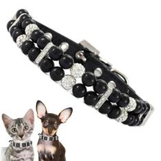 Coleira de pérola preta PPP, colar de pérola de gato com strass de luxo com contas de diamante, joia de gatinho para meninas e gatos, PPP