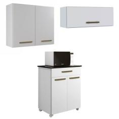 Conjunto Balcão 2 Portas 1 Gaveta e 2 Armários Aéreo - Kaiki Móveis