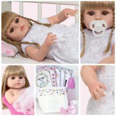 Boneca Reborn Realista Loira Kit 13 Acessórios Pode Banho - Cegonha Re